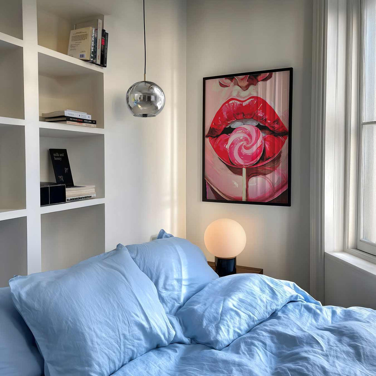 Pop Art Lippen met Lolly – zomer poster als frisse staande wanddecoratie