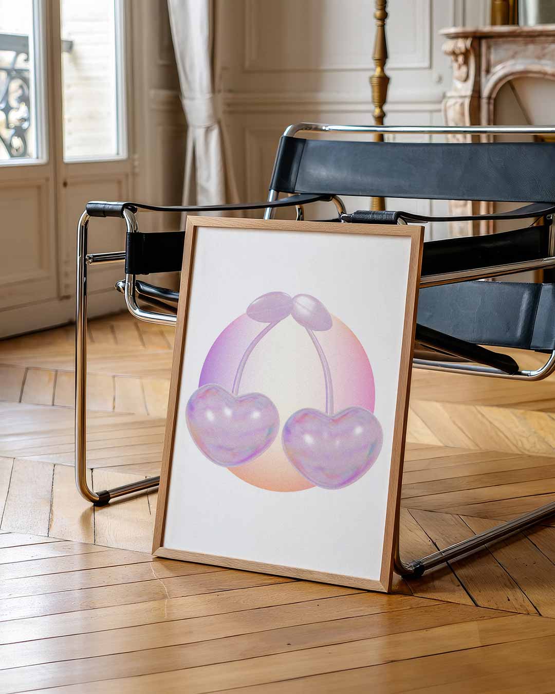 Zachte Pastel Kersen – zomerse wandkunst als portret poster