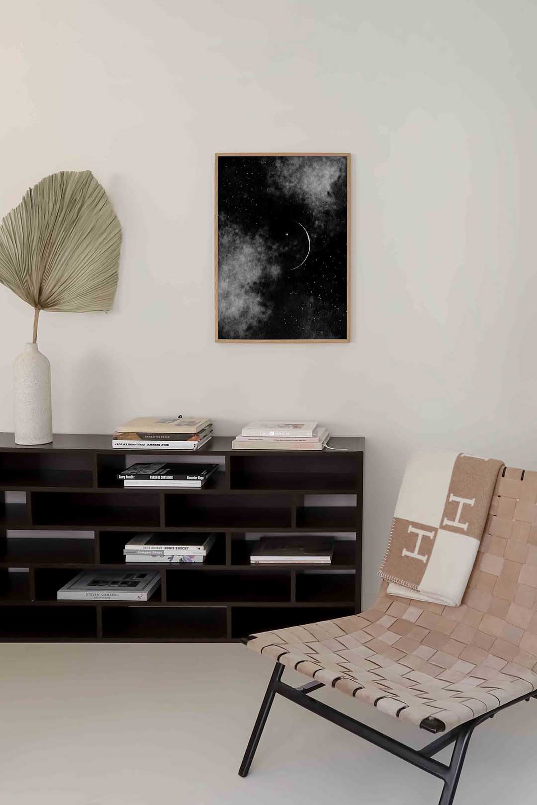 Maan en sterren – zachte abstracte poster in staand formaat