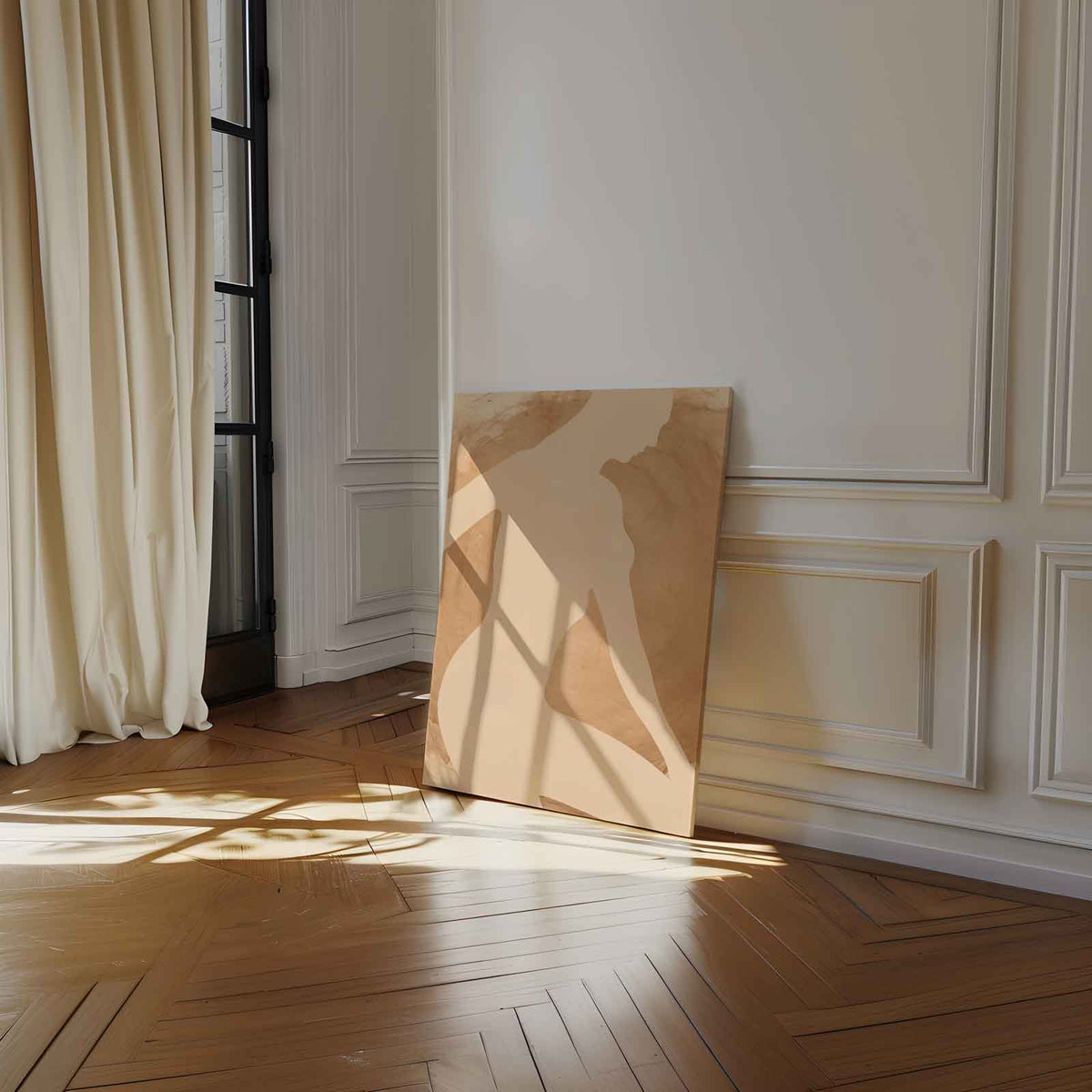 Elegante Silhouet in Neutrale Tinten – canvas wanddecoratie in portret formaat