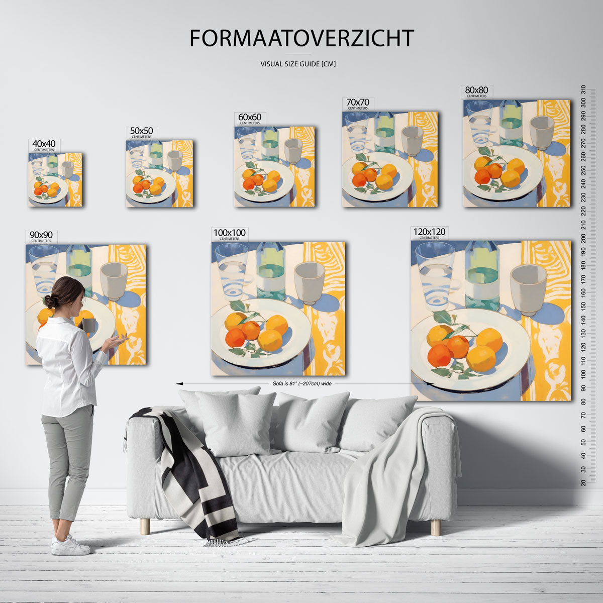 Citrus en glazen – vierkante muurposter voor keuken of eethoek