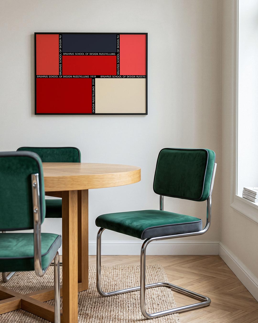 Vorm en kleurvlakken – liggende Bauhaus poster voor aan de muur