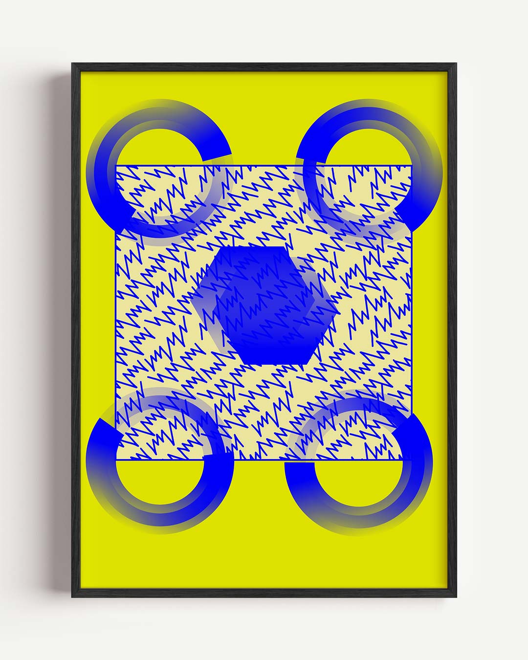 Vrolijke Geel-Blauw Abstracte Kunstposter – kleurrijke abstracte portret poster als wanddecoratie