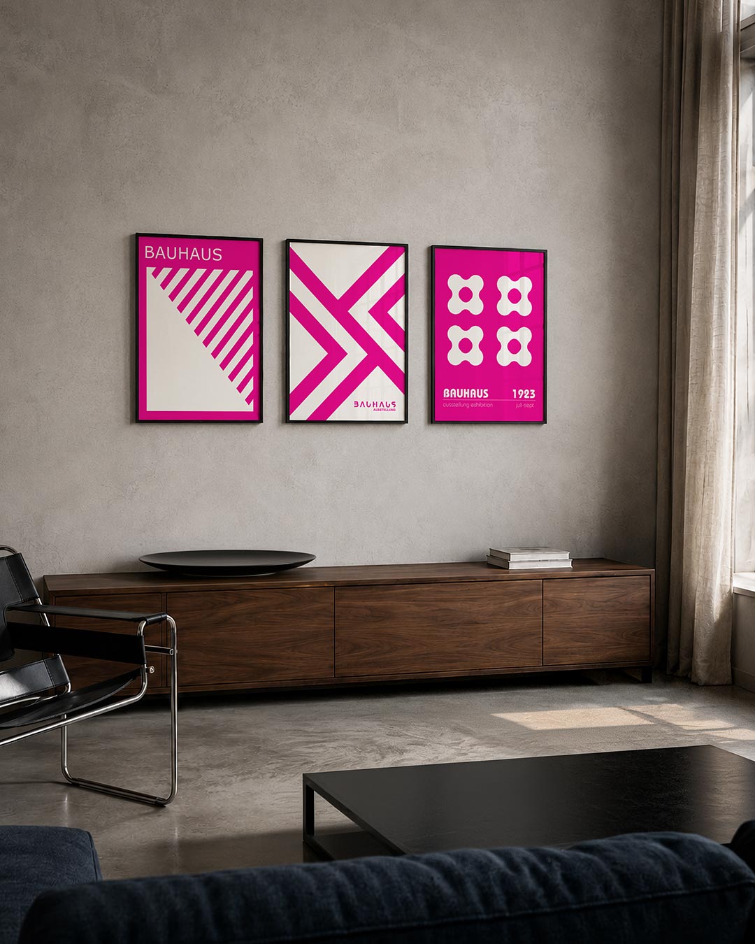Diagonal strepen driedelige posterset – deze posterset in drie delen toont een speelse wisselwerking van diagonale strepen in