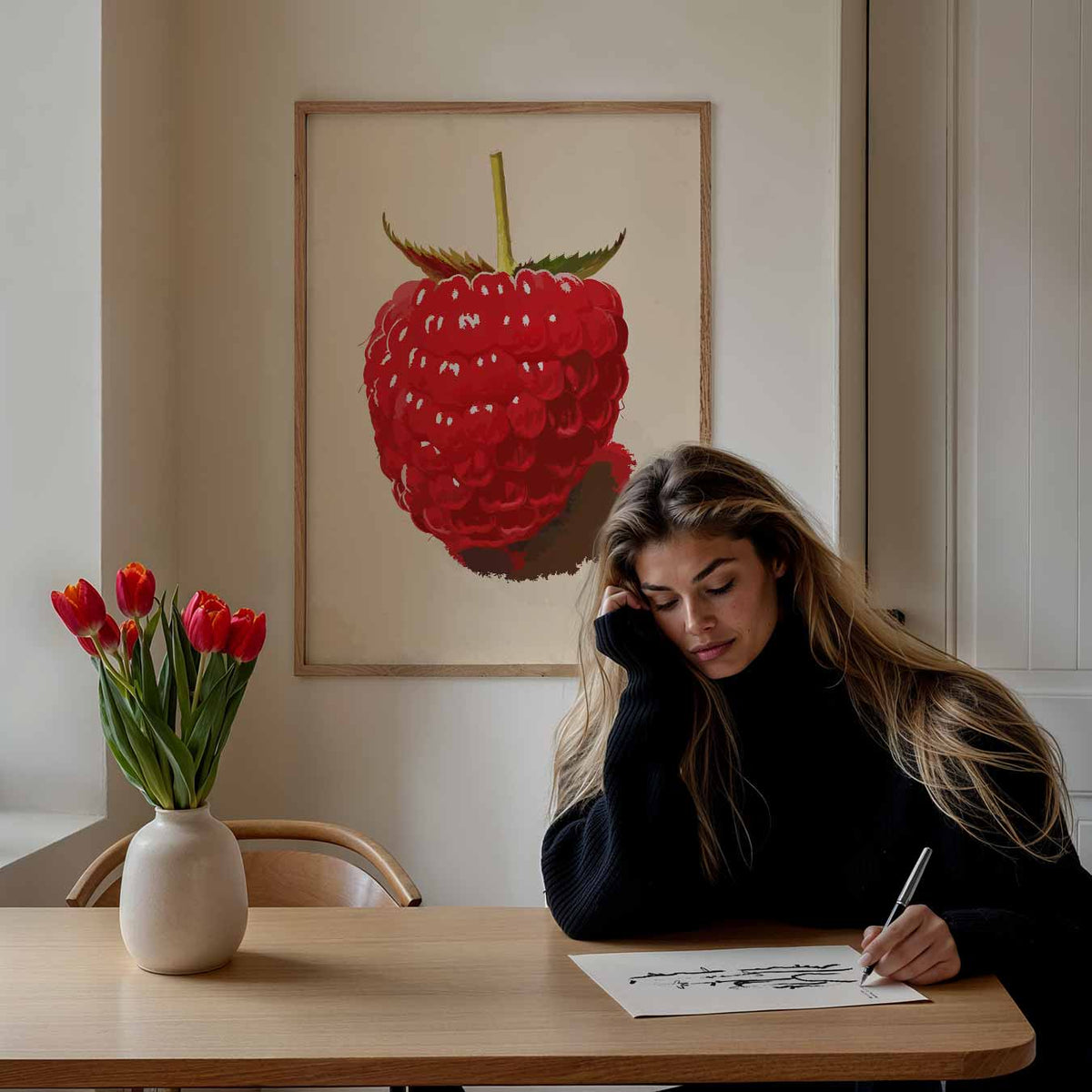 Frisse Frambozenkunst – staande muurposter met zomerse uitstraling
