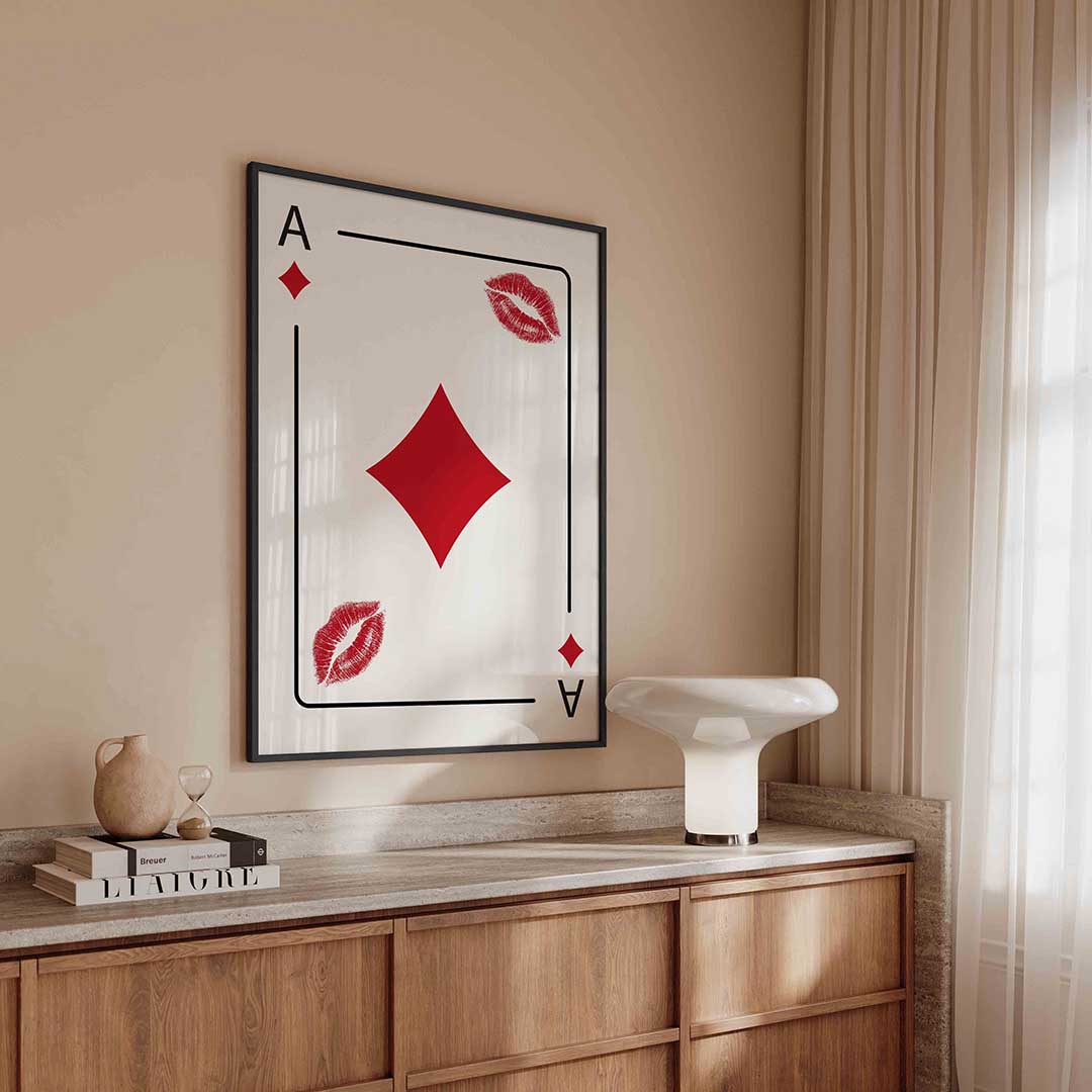 Kaart met lipafdrukken – kleurrijke Pop Art poster in staand formaat