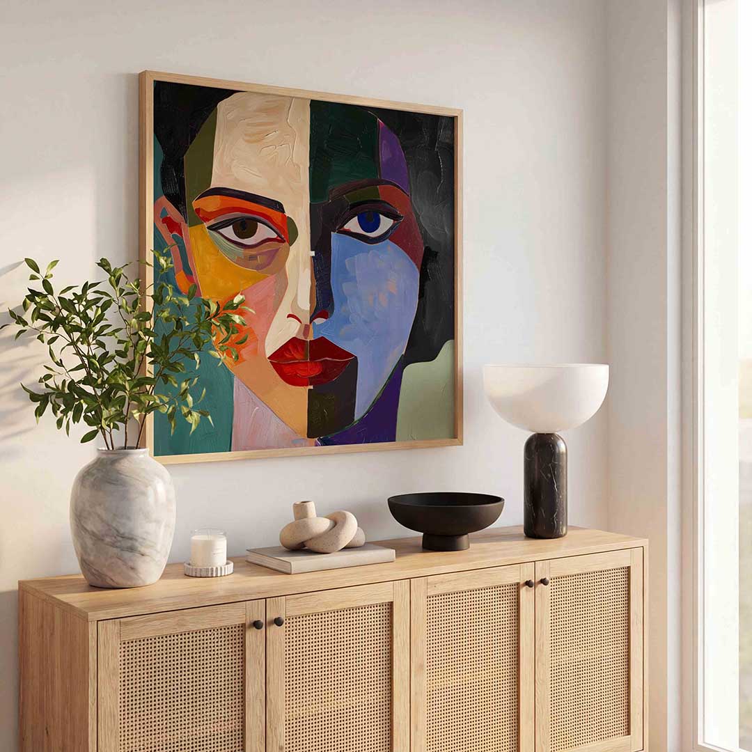 Abstract gezicht – kunst en design poster in vierkant formaat