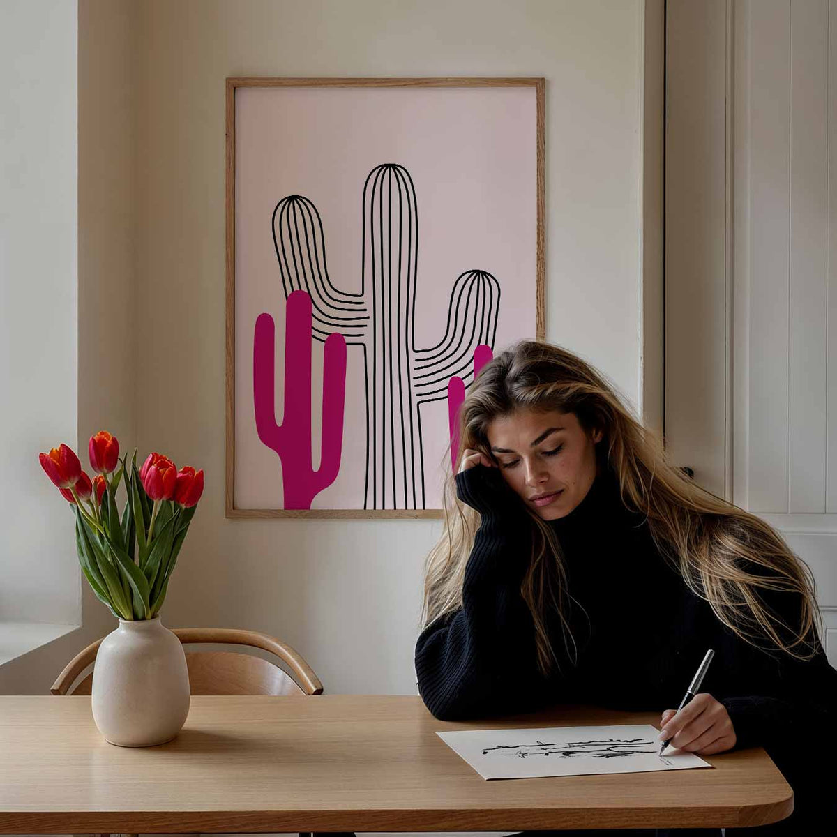 Felgekleurde Cactus Illustratie – paasposter in staand formaat