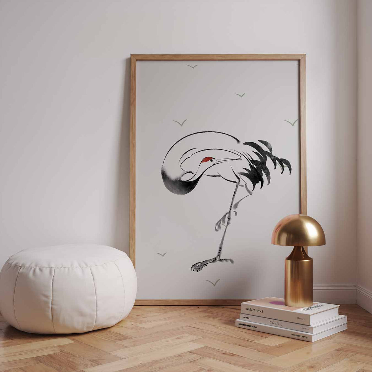 Elegante Kraanvogel Sumi-e – zomerse wandkunst als portret poster