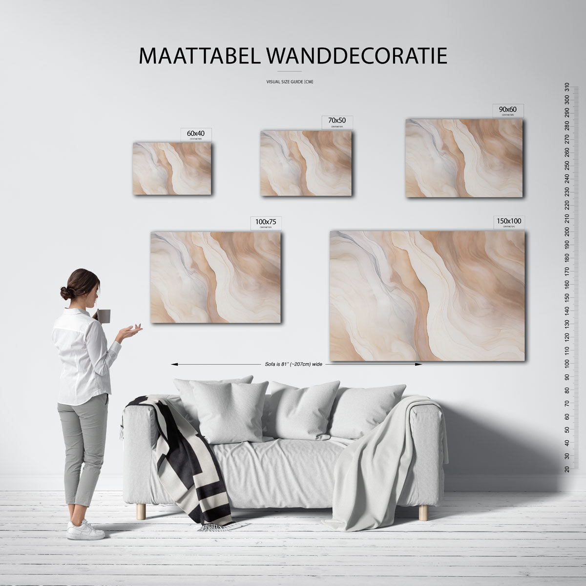 Organische lijnen – Beige – moderne liggende wandkunst