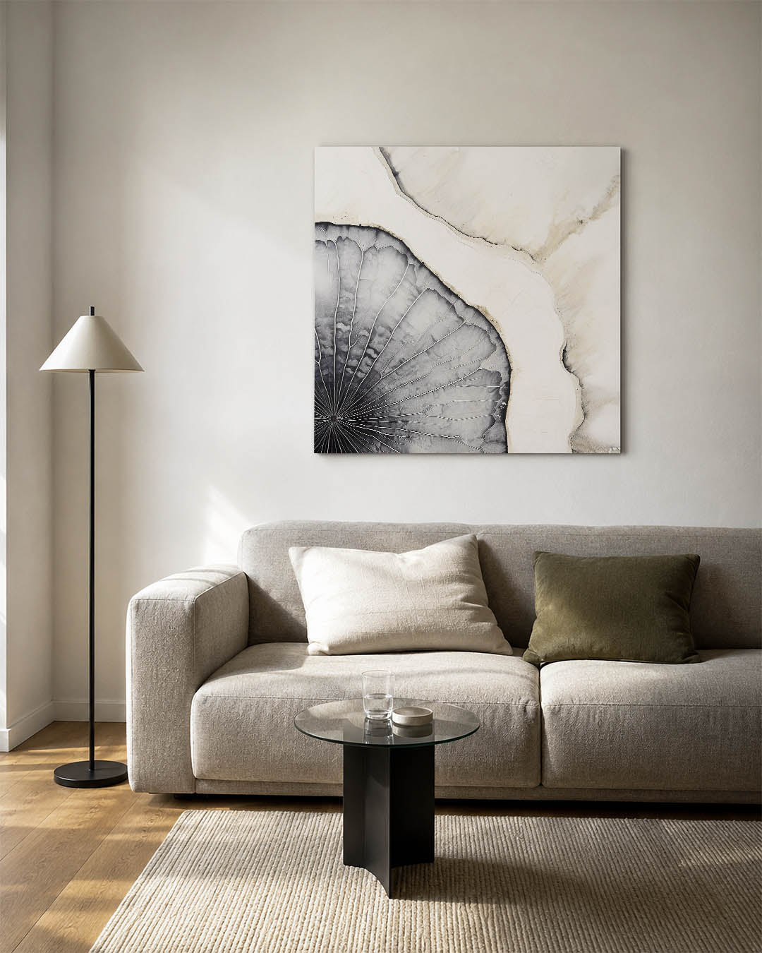 Organische lijnen kunstwerk – vierkante wanddecoratie – dit kunstwerk toont vloeiende lijnen en subtiele kleurovergangen. De