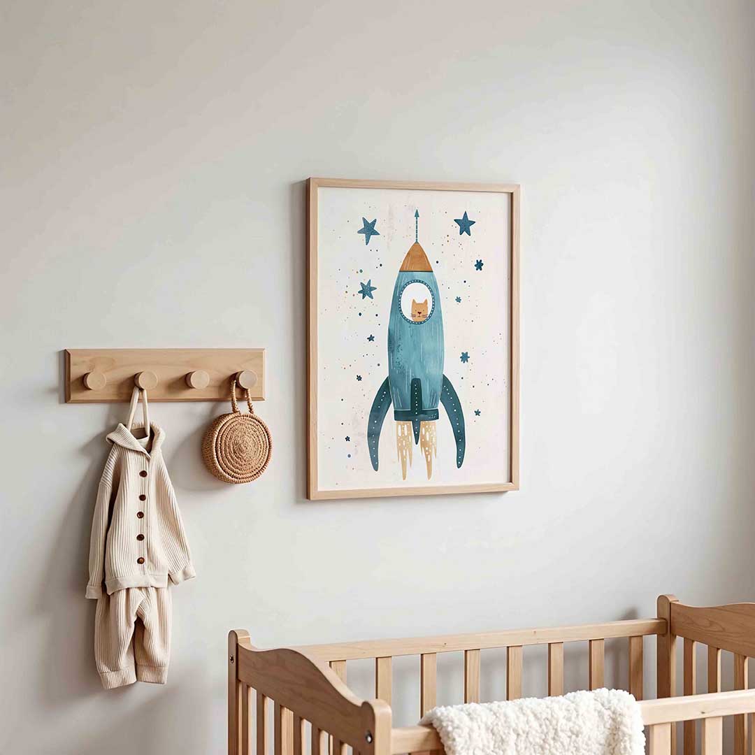 Kat in raket – kinderposter in staand formaat
