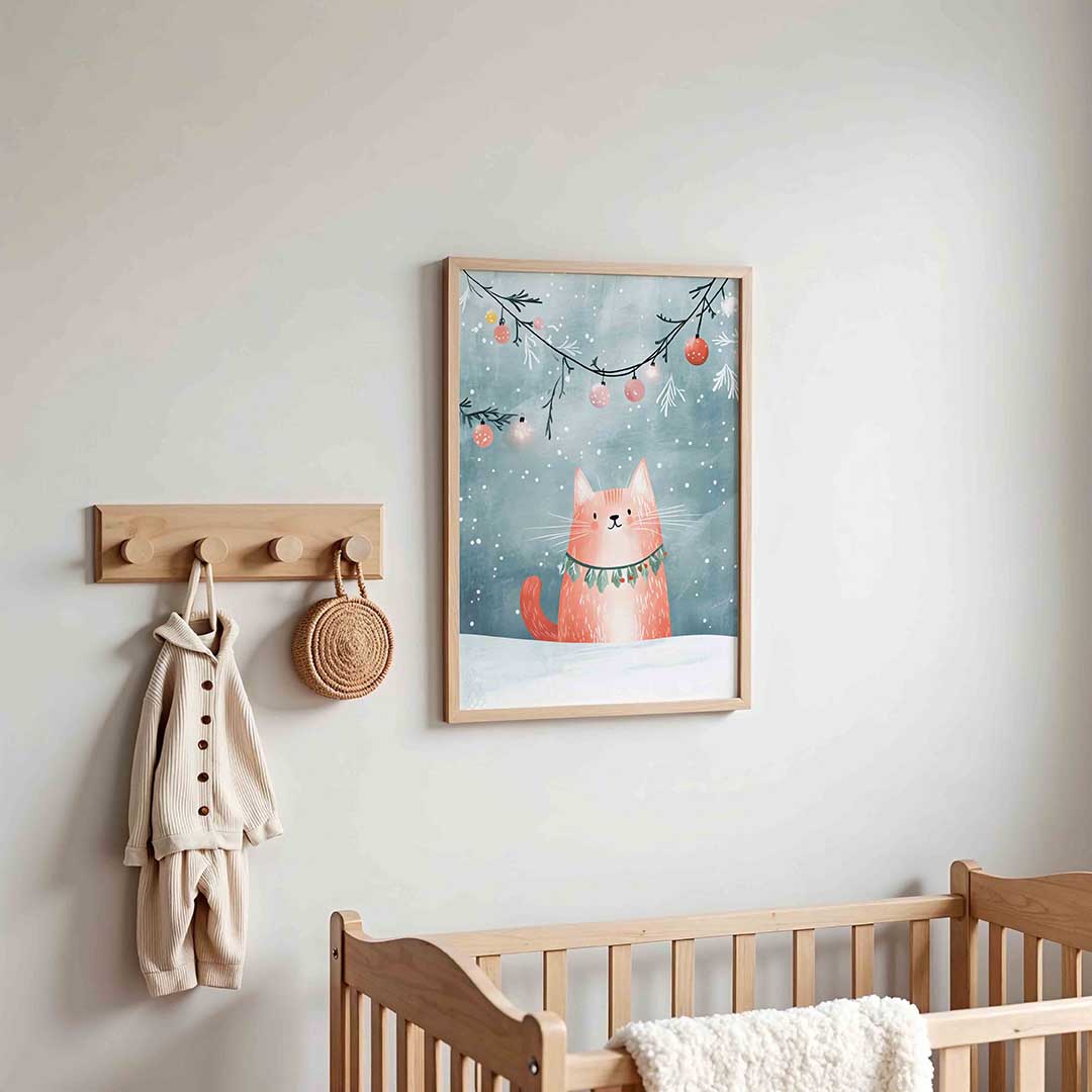 Kat met kerstversiering – kinderposter in staand formaat