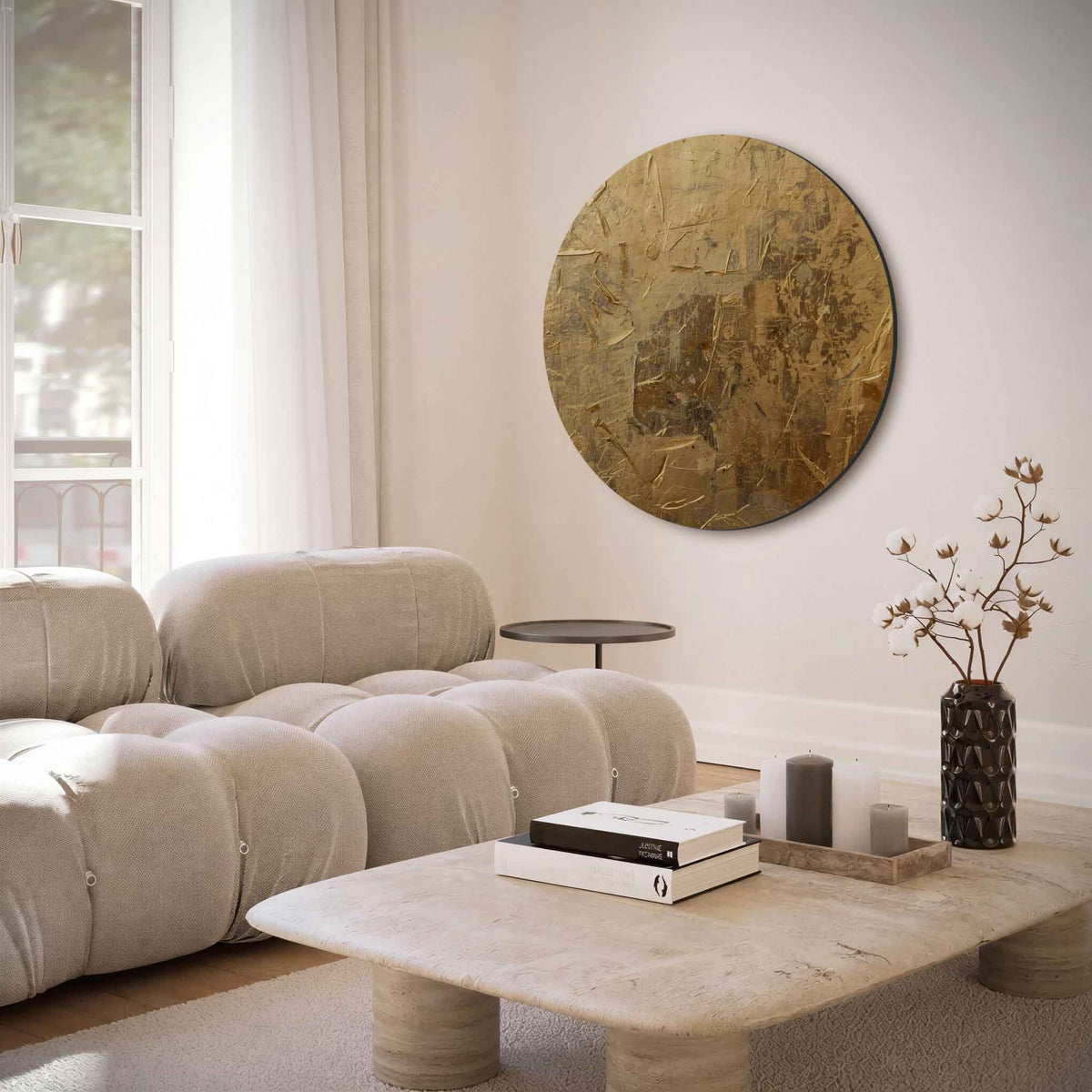 Gouden textuur – moderne abstracte muurcirkel voor aan de muur