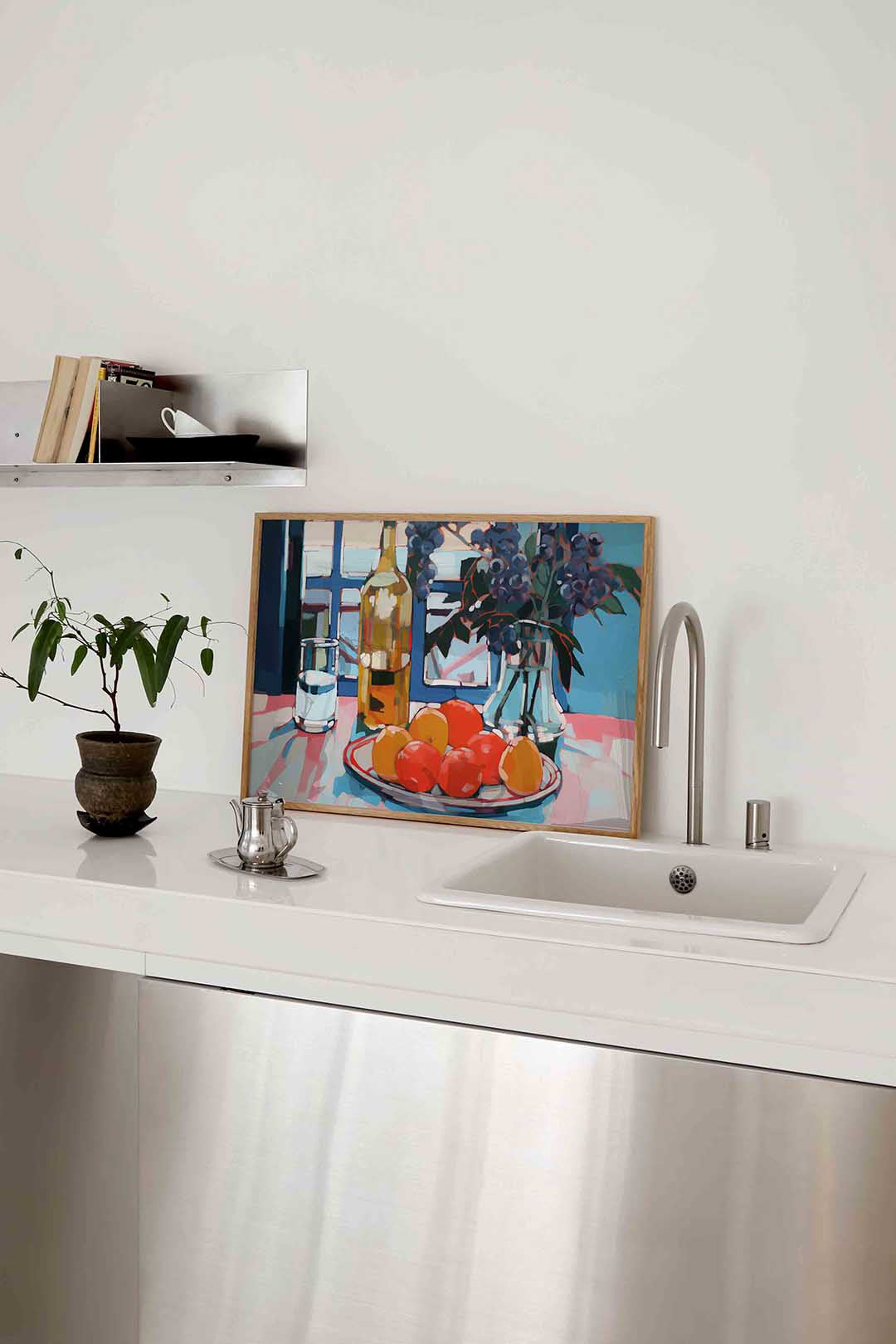 Stilleven met fruit en fles – keukenposter in liggend formaat