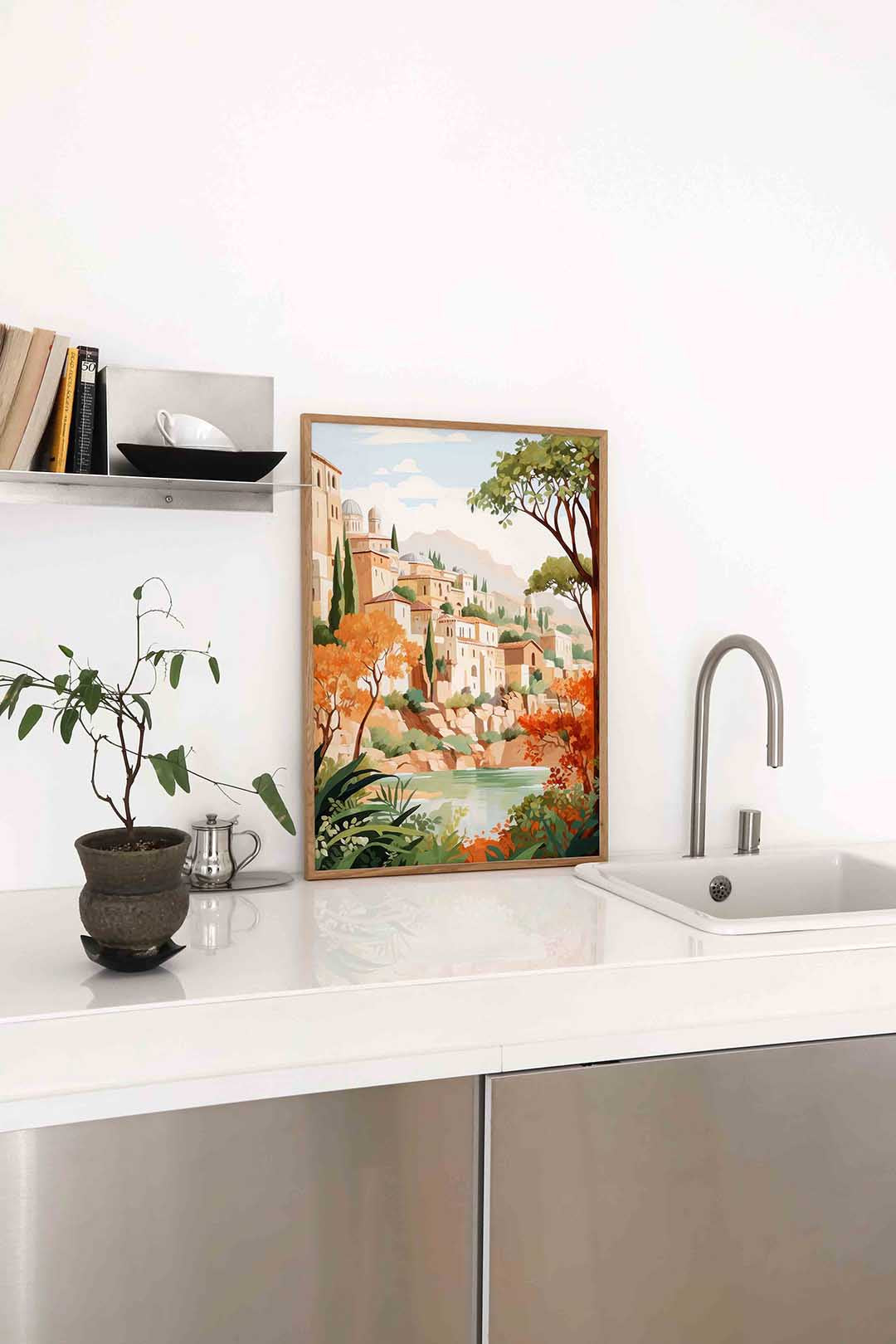 Mediterrane landschap – staande keuken wanddecoratie van WallArtistic