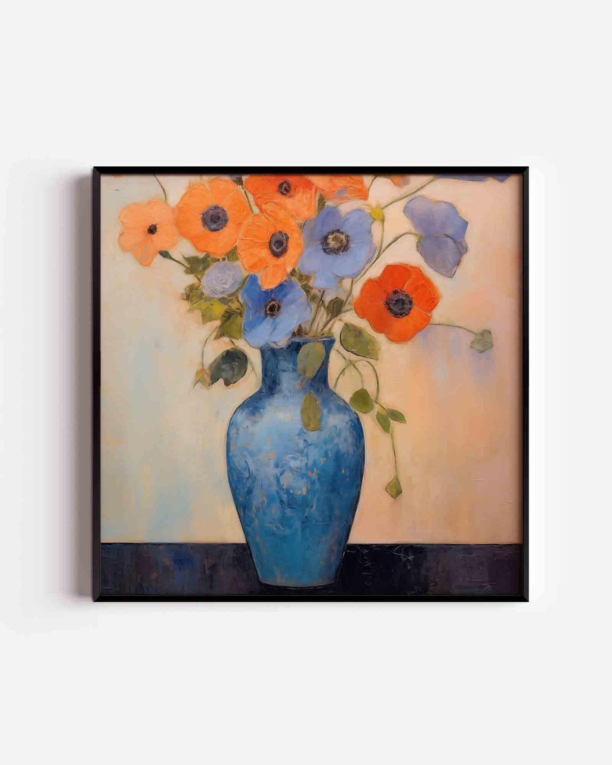 Bloemen in blauwe vaas – bloemen vierkante poster als wanddecoratie