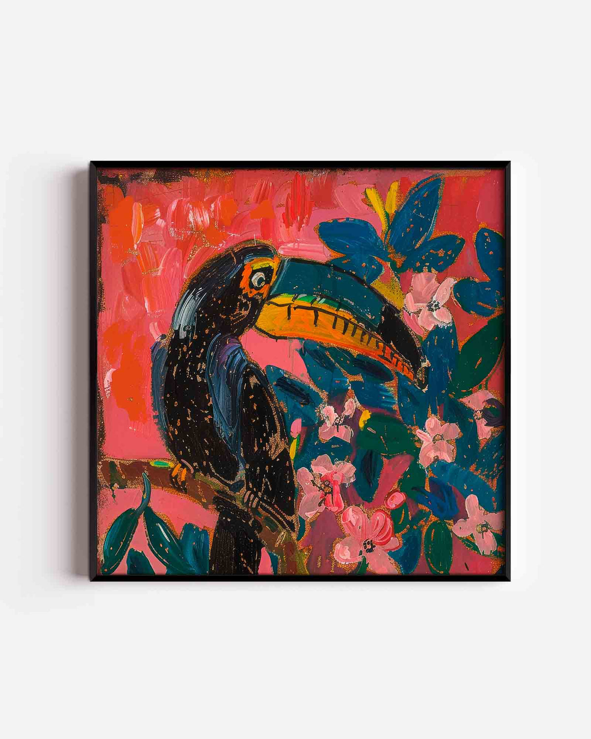 Toekan en bloemen – jungle vierkante poster als wanddecoratie
