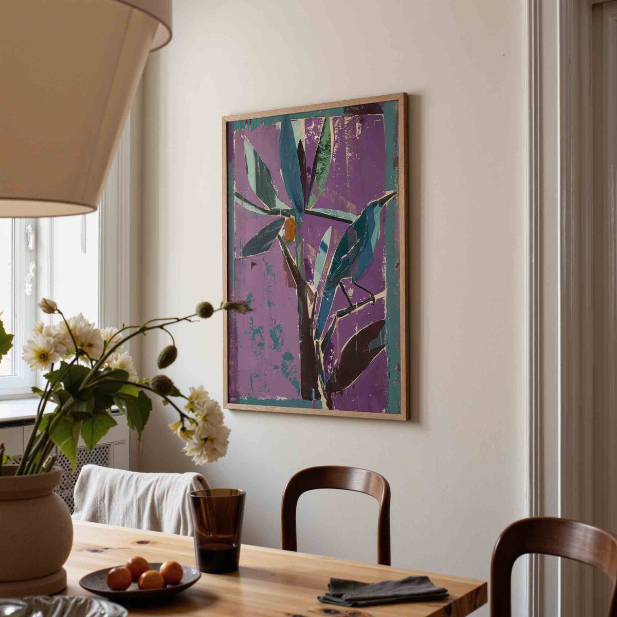 Vogel en bladeren – kunst en design poster in portret formaat