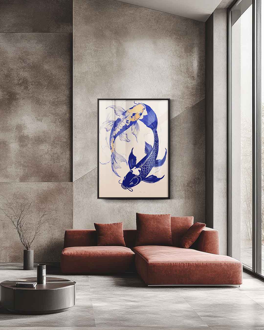 Vrolijke Koi Vissen Dans – staande wandkunst voor woonkamer of interieur