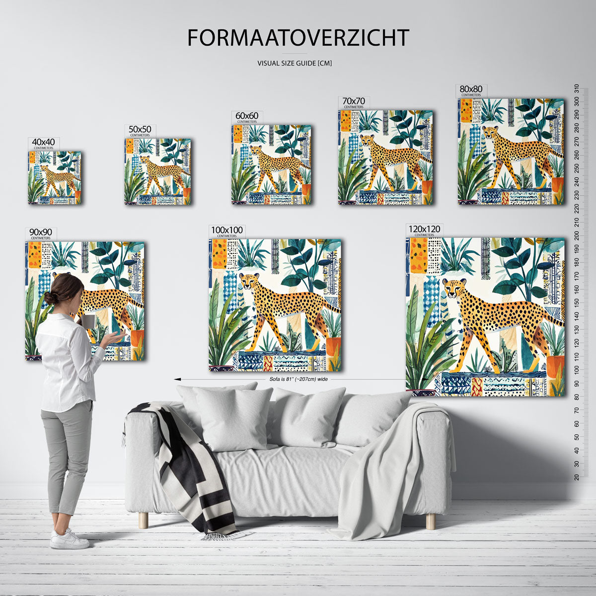 Luipaard en planten – vierkante muurposter met dierenthema