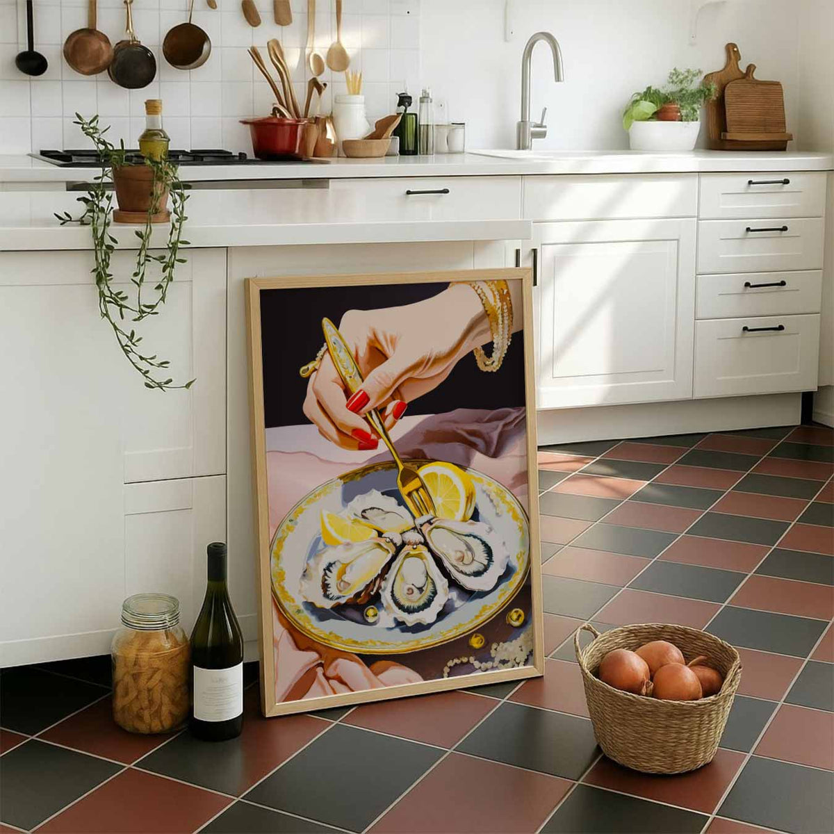 Luxe Oesterparty – staande muurposter voor keuken of eethoek
