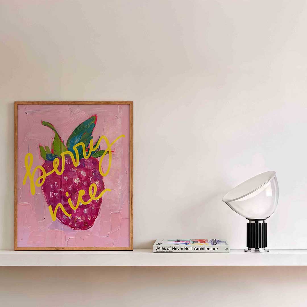 Framboos met tekst – kleurrijke illustratie als portret poster
