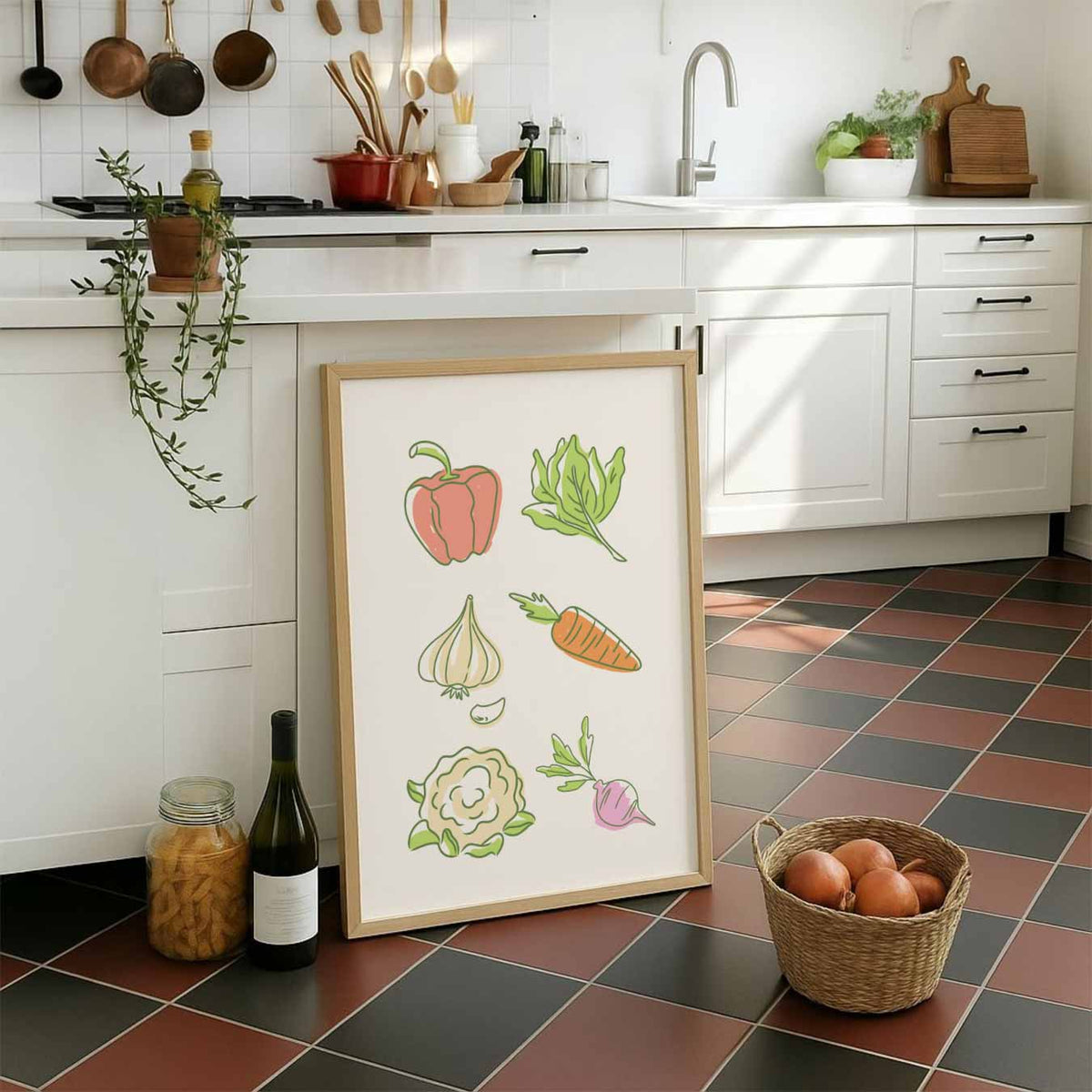 Vrolijke Groente Illustratieposter – staande muurposter voor keuken of eethoek