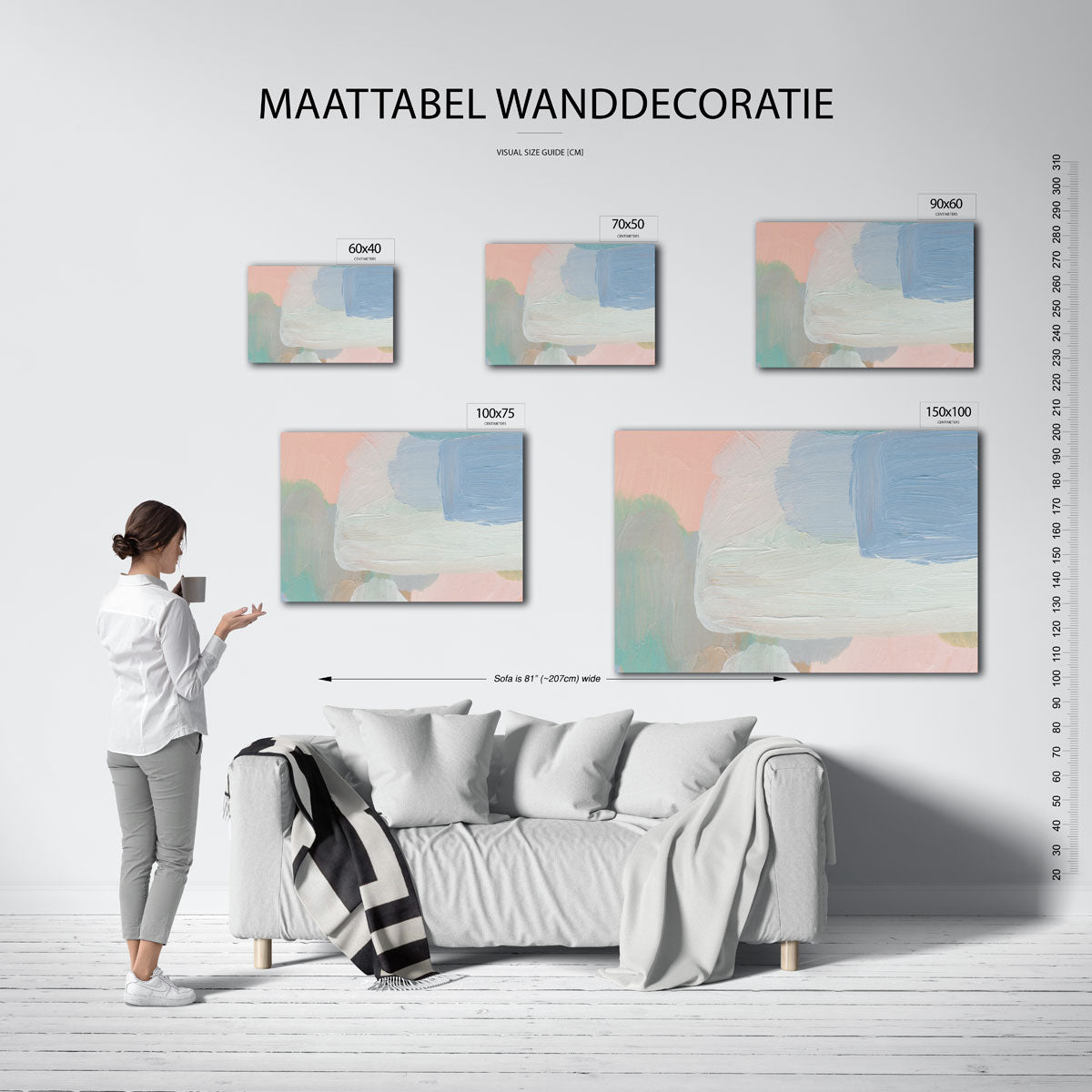 Zachte kleurencompositie – Harmonieuze – moderne liggende wandkunst