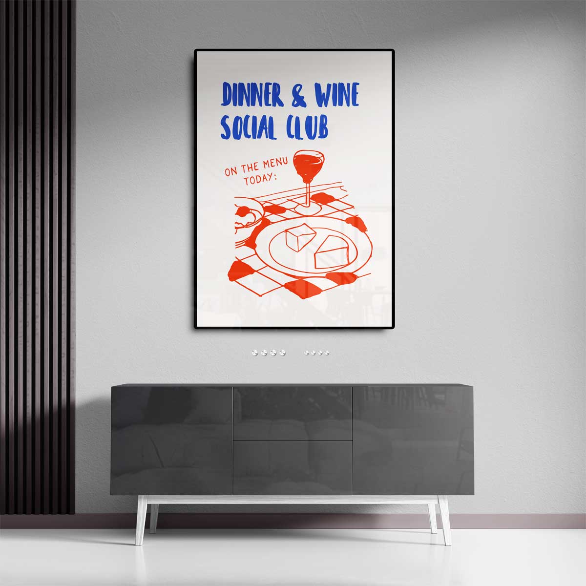 Dinner & Wine Social Club Poster – canvas kunstwerk als wanddecoratie