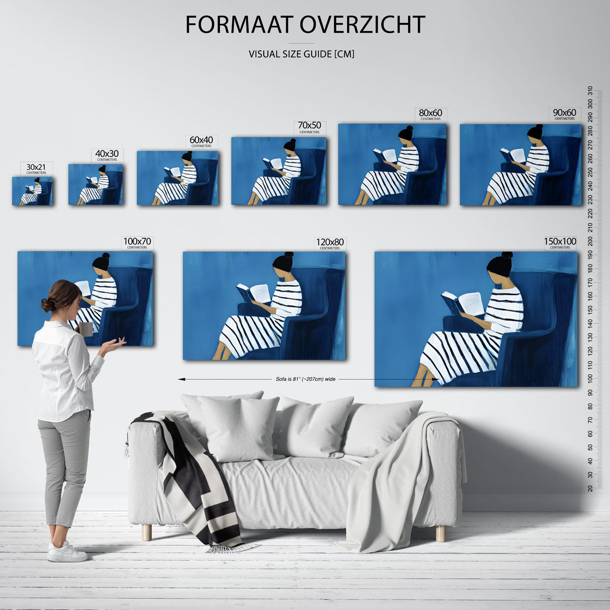 Lezende vrouw – landscape muurposter met eigentijdse illustratie