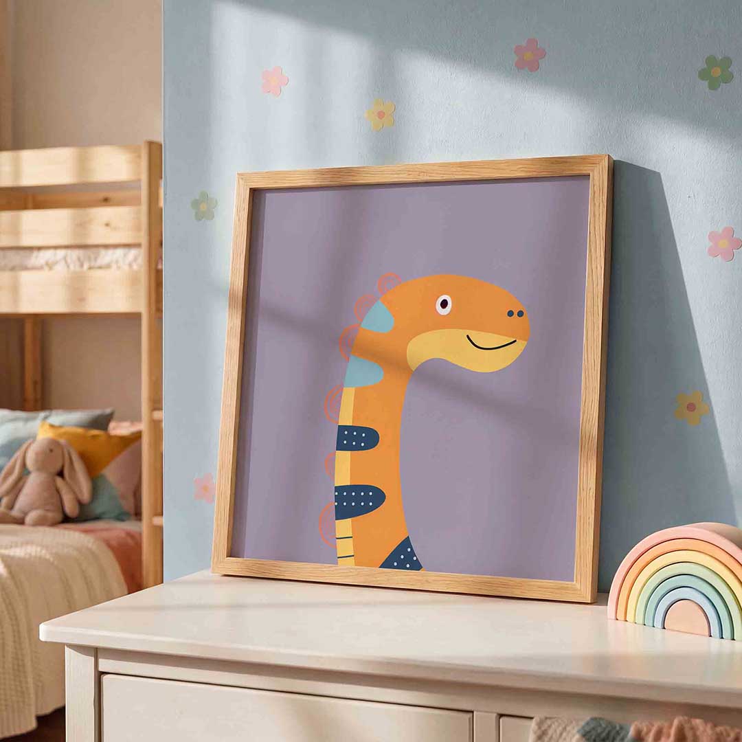 Dinosaurus illustratie – speelse wandkunst als vierkante kinderposter
