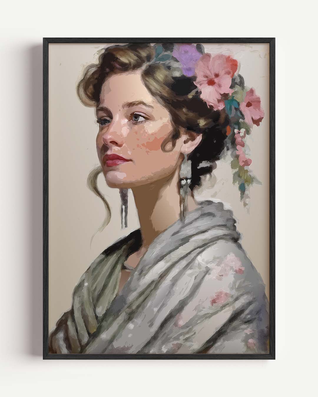 Vrouwelijke Elegantie In Bloemenpracht – paas portret poster als wanddecoratie