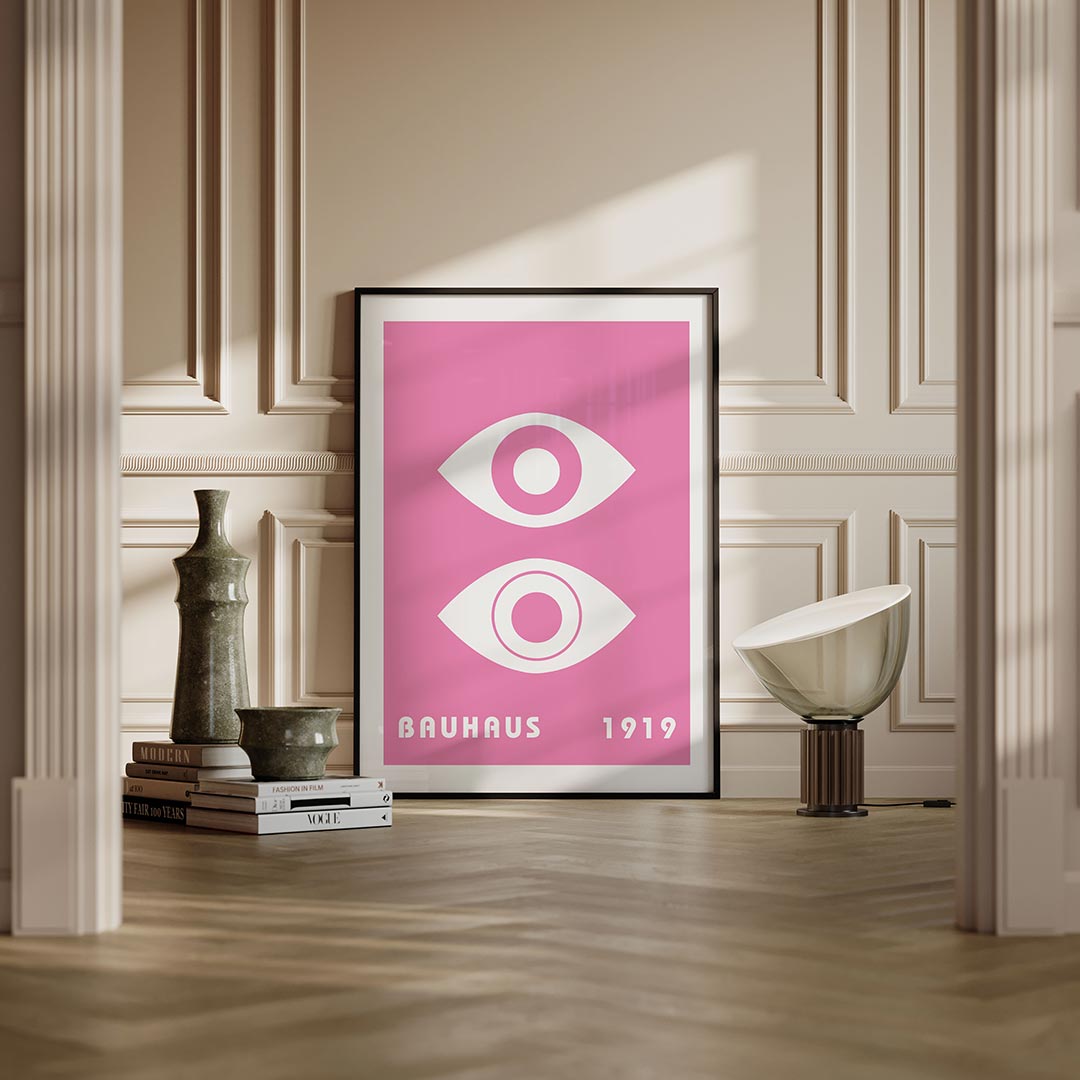 Oogvormen en roze – moderne Bauhaus wandkunst als poster