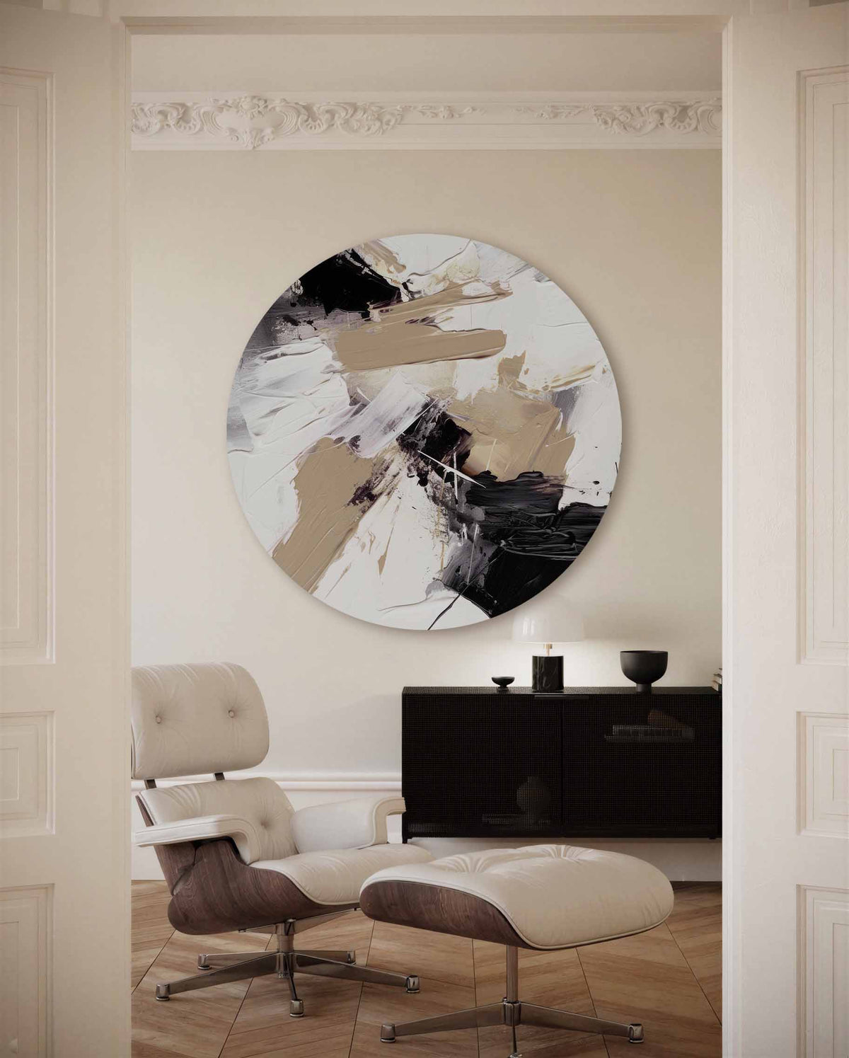 Abstracte beige – illustratie muurcirkel als ronde muurdecoratie