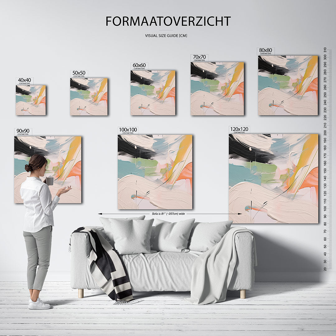 Dynamische kleurencompositie kunstwerk – materiaalweergave – dit werk toont een levendige mix van vloeiende lijnen en