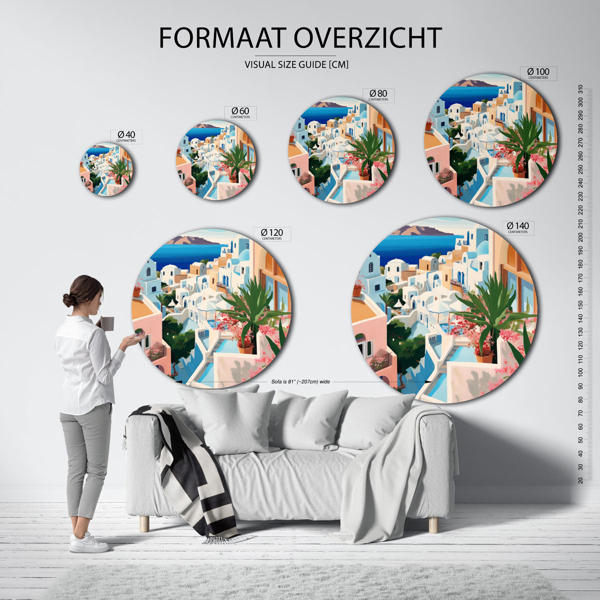 Mediterraanse huizen – abstracte wandkunst als muurcirkel van WallArtistic