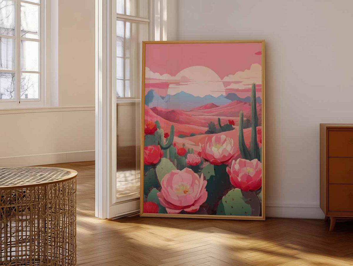 Cactus Bloemenlandschap – vrolijke paasillustratie als portret poster