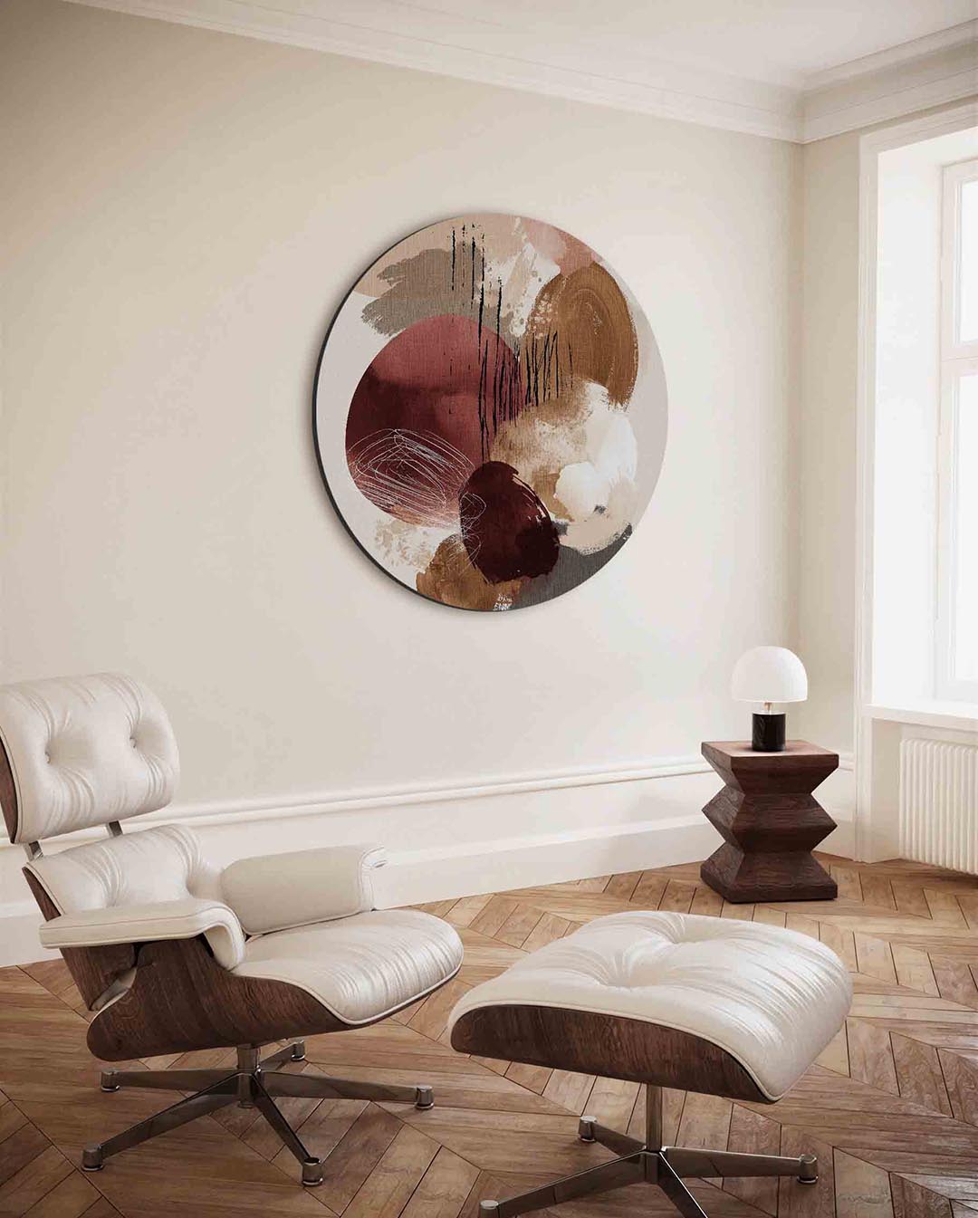 Abstracte vormen – moderne ronde wanddecoratie met vrouwelijk portret