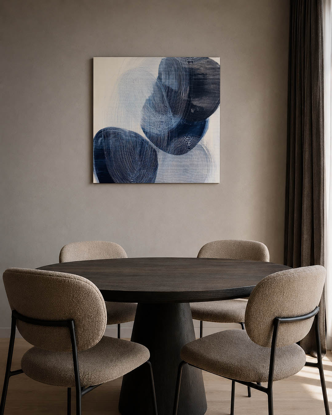 Organische lijnen compositie kunstwerk – tweede productweergave – dit werk toont vloeiende, overlappende lijnen in een