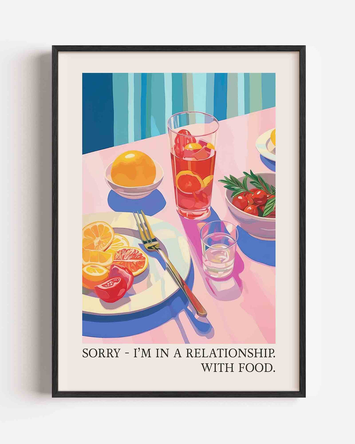 Fruit en drank op tafel – keuken portret poster als wanddecoratie
