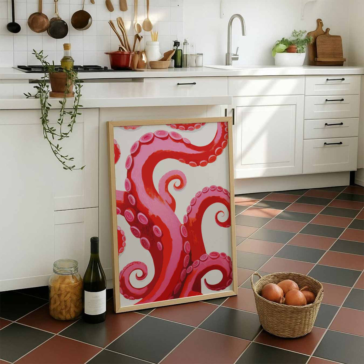Octopus Tentakel Kunstposter – staande muurposter met zomerse uitstraling