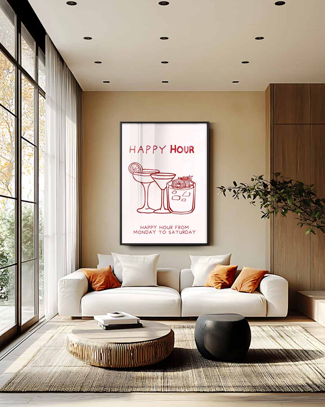Happy Hour Illustratie – staande wandkunst voor woonkamer of interieur