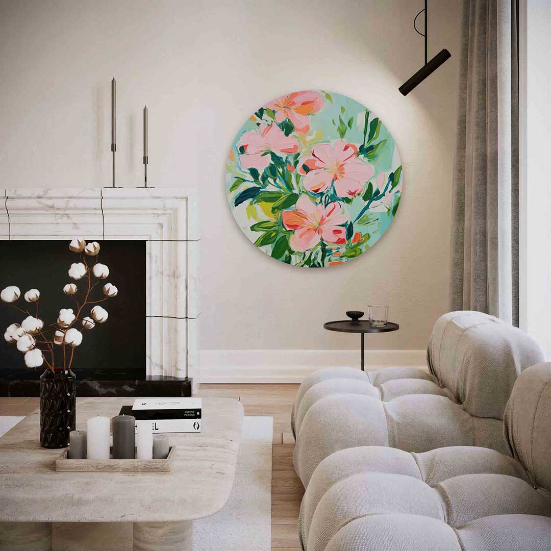 Bloemen en bladeren – abstracte textuur muurcirkel als wanddecoratie