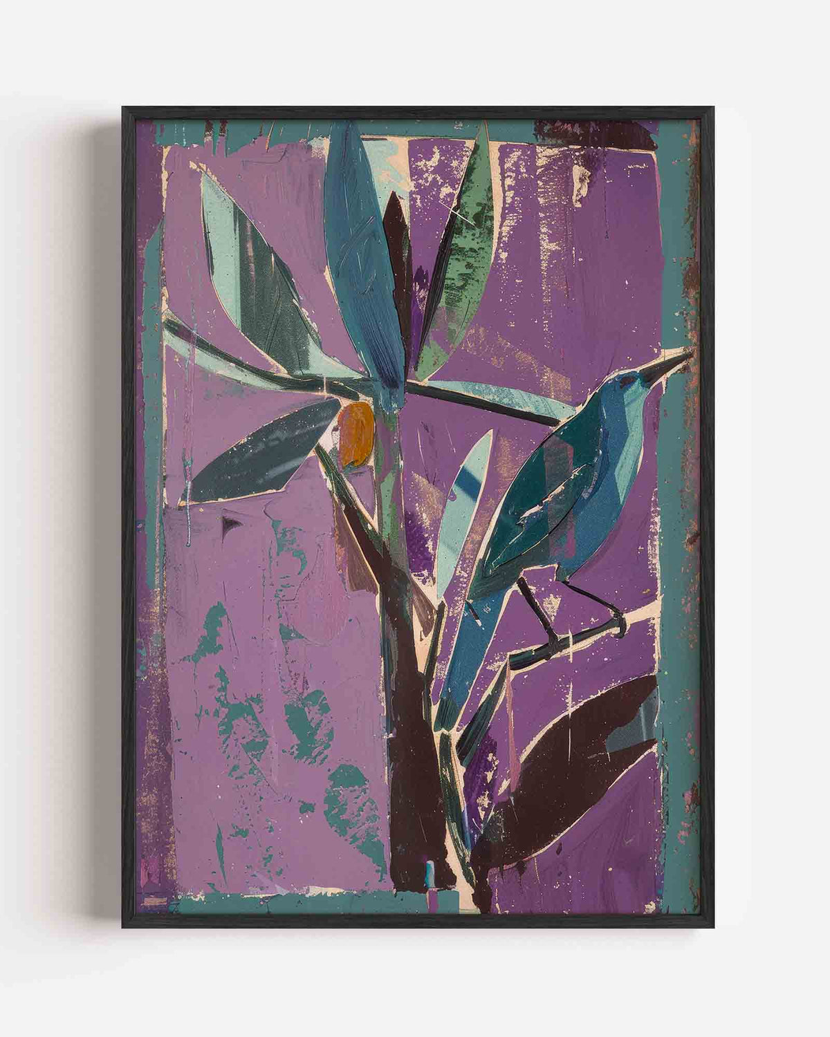 Vogel en bladeren – Kunst & Design poster als staande wanddecoratie