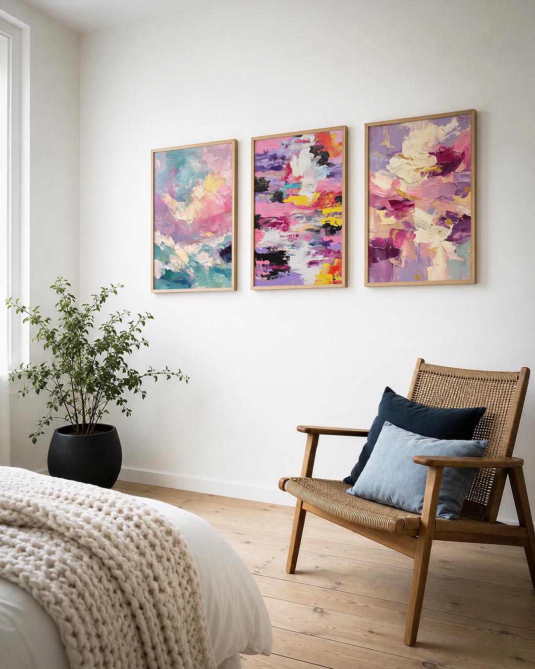 Kleurrijke vormen posterset – detailweergave – deze posterset in drie delen toont een levendig spel van