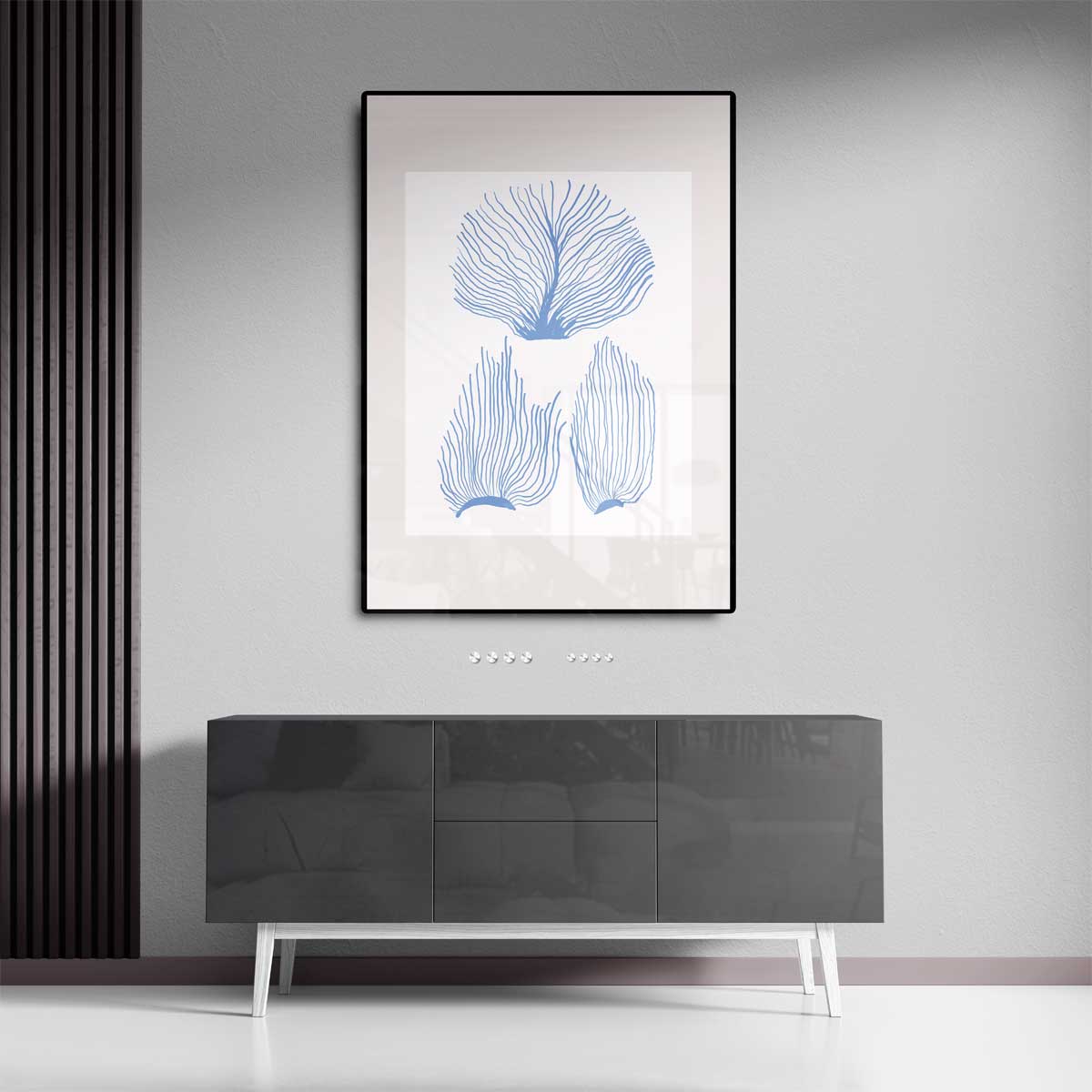 Abstracte Blauwe Kooraalprint – canvas wanddecoratie in portret formaat