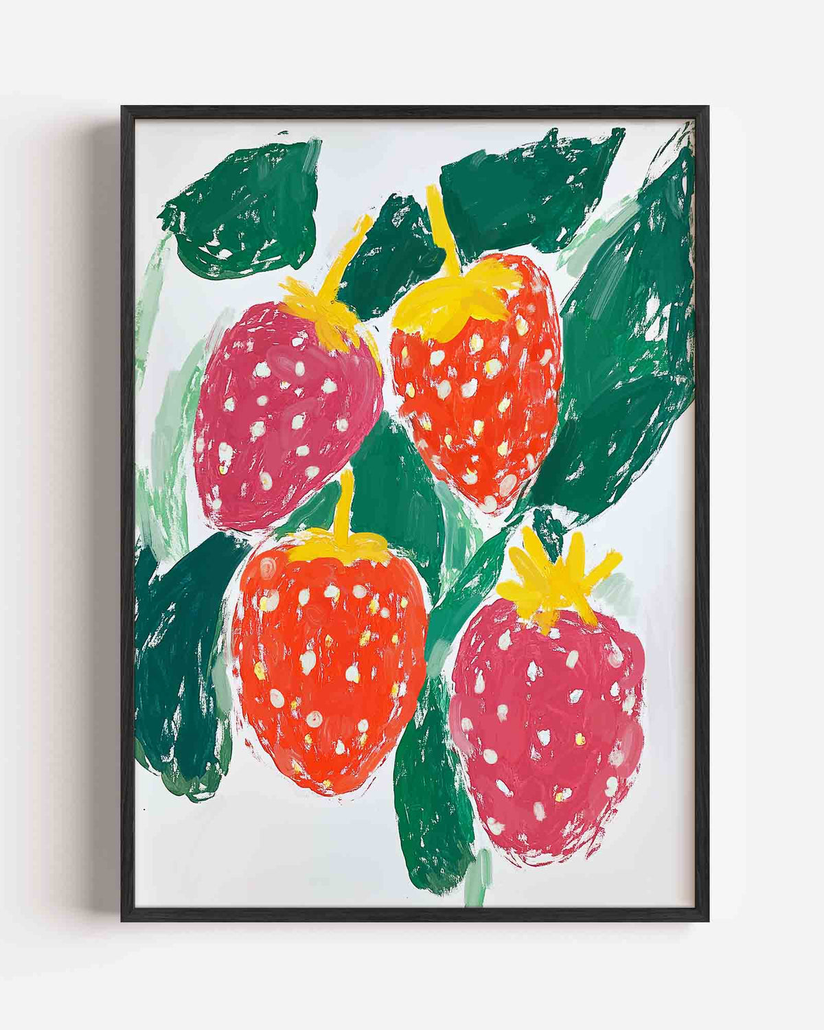 Aardbeien en bladeren – bloemen portret poster als wanddecoratie