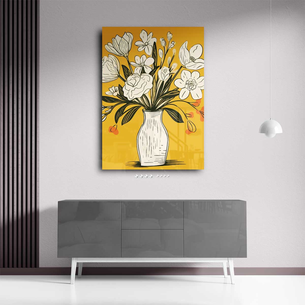 Tijdloze Bloemenvazen Illustratie – plexiglas wanddecoratie in portret formaat