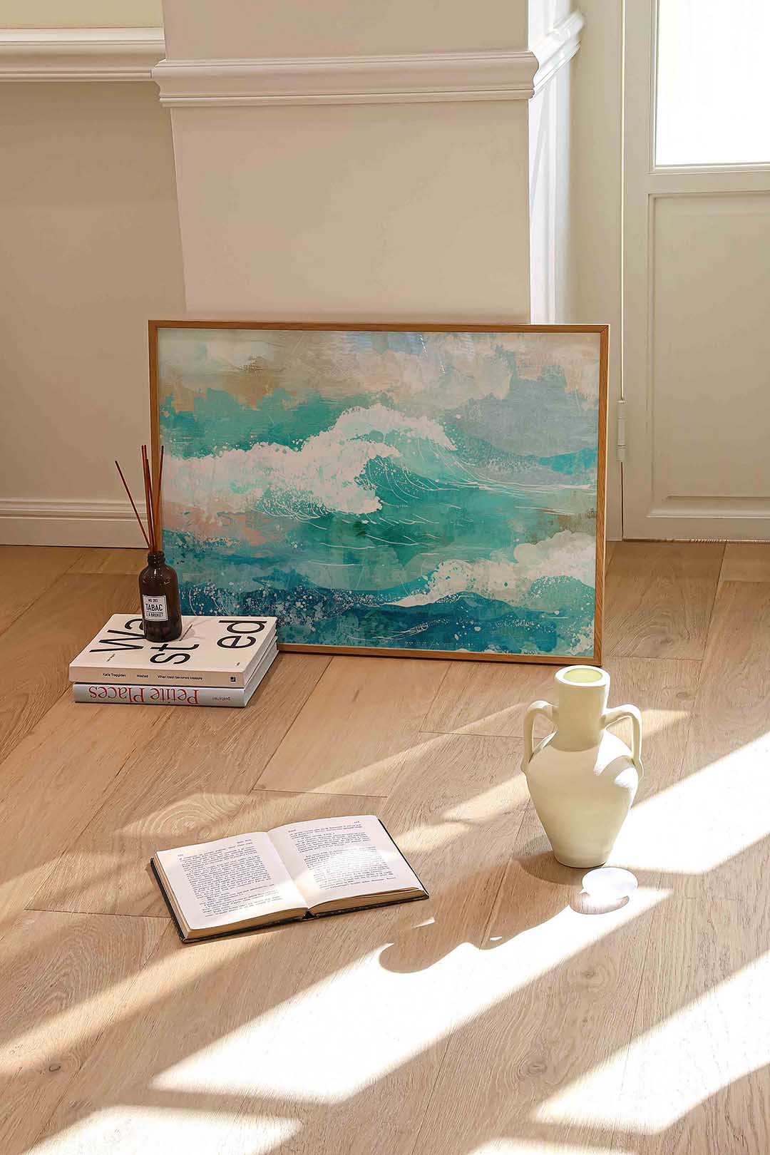 Golven in turquoise – liggende abstracte wanddecoratie van WallArtistic